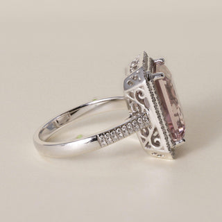 14K White Gold 4.11 CT Emerald-Cut Morganite & Diamond Halo Engagement Ring