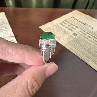 Estate 14K White Gold 7.31 Carat Jade Oval and Diamond Cocktail Ring