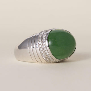 Estate 14K White Gold 7.31 Carat Jade Oval and Diamond Cocktail Ring