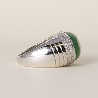Estate 14K White Gold 7.31 Carat Jade Oval and Diamond Cocktail Ring