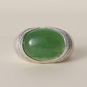 Estate 14K White Gold 7.31 Carat Jade Oval and Diamond Cocktail Ring