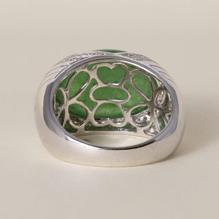 Estate 14K White Gold 7.31 Carat Jade Oval and Diamond Cocktail Ring