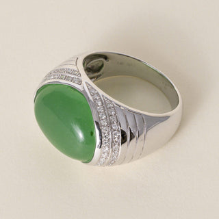 Estate 14K White Gold 7.31 Carat Jade Oval and Diamond Cocktail Ring