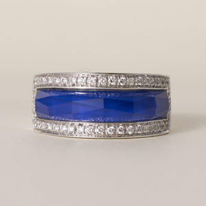 Estate Stephen Webster 18K White Gold Vivid Blue Crystal Haze and Diamond Ring