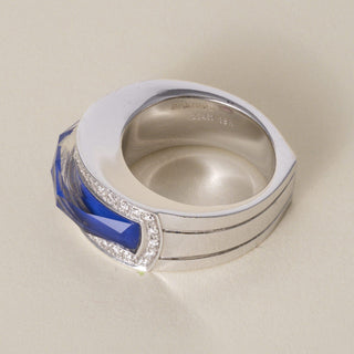 Estate Stephen Webster 18K White Gold Vivid Blue Crystal Haze and Diamond Ring