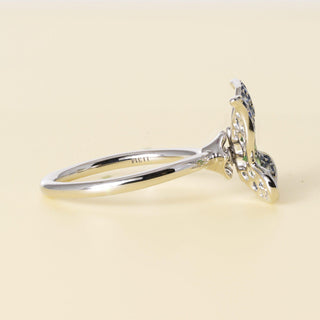 Estate Platinum Blue Green Sapphire and Diamond Single Butterfly Floating Ring