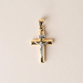 Vintage 14K Two Tone Gold Jesus on Cross Pendant Charm