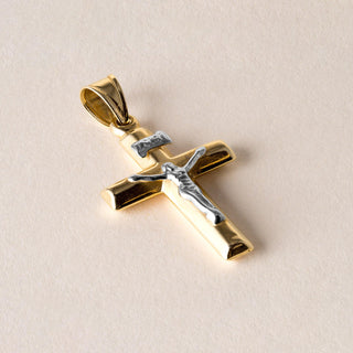 Vintage 14K Two Tone Gold Jesus on Cross Pendant Charm