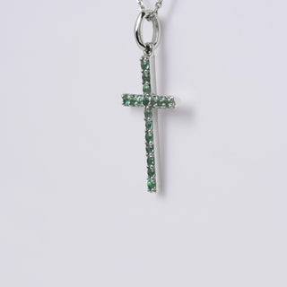 Green Emerald Cross 18K White Gold