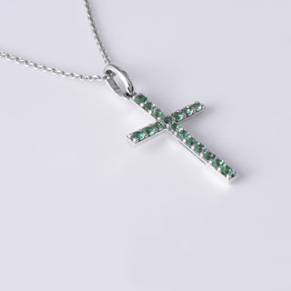 Green Emerald Cross 18K White Gold