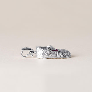 Estate Diamond and Ruby Slipper Pendant 18K White Gold