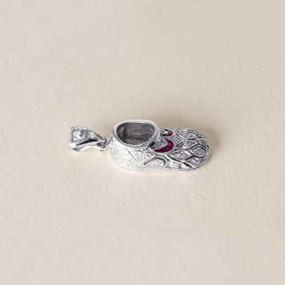 Estate Diamond and Ruby Slipper Pendant 18K White Gold