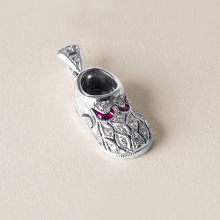 Estate Diamond and Ruby Slipper Pendant 18K White Gold
