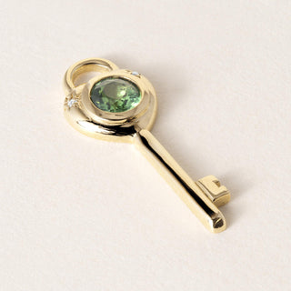 18K Gold Love Key Tsavorite Garnet Bezel and Diamond Pendant