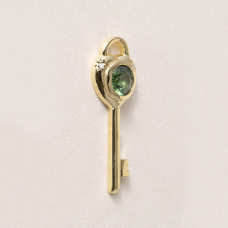 18K Gold Love Key Tsavorite Garnet Bezel and Diamond Pendant