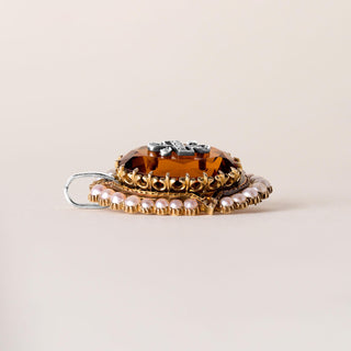 Victorian Citrine, Seed Pearl and Rose Cut Diamond Pendant 14K Yellow Gold
