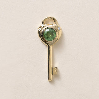 18K Gold Love Key Tsavorite Garnet Bezel and Diamond Pendant
