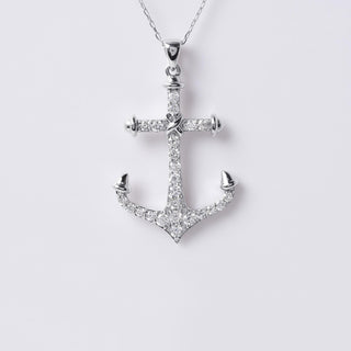 Vintage Anchor Nautical 0.27 Carats Diamond Necklace 18K White Gold