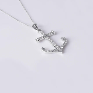 Vintage Anchor Nautical 0.27 Carats Diamond Necklace 18K White Gold