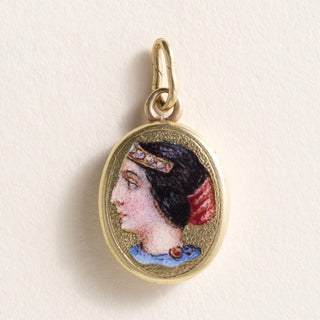 Etruscan Revival 18K Bella Donna Miniature Portrait Pendant