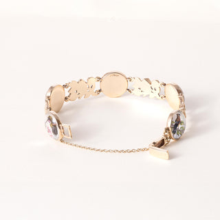 Vintage 14K Gold Painted Birds Crystal Framed Bracelet