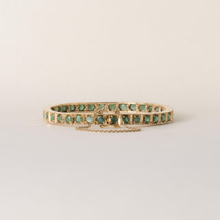 Vintage 14K Yellow Gold Flex 5.54 Carats Emerald Bangle Bracelet