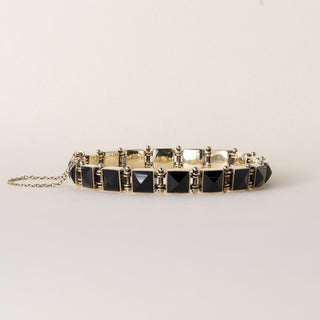 Vintage 14K Gold Black Onyx Pyramid Chain Bracelet
