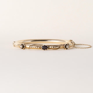 Victorian 14K Gold Garnet & Pearl Bangle