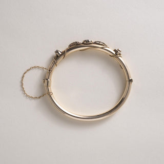 Victorian 14K Gold Garnet & Pearl Bangle
