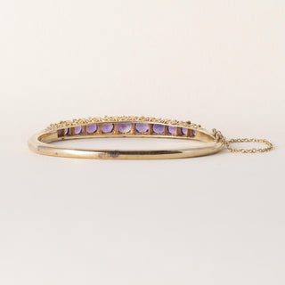 Vintage 14K Gold 6 Carats Amethyst and Rose Cut Diamond Bangle