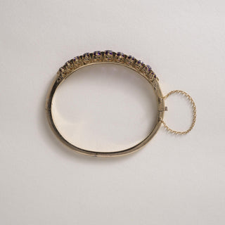 Vintage 14K Gold 6 Carats Amethyst and Rose Cut Diamond Bangle