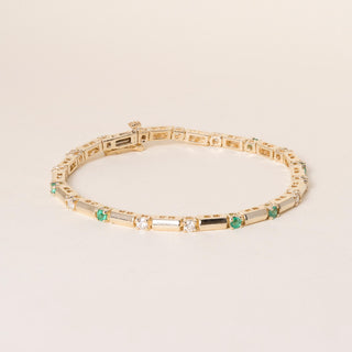 Vintage 14K Gold 1.2 Carats Emerald and Diamond Line Bracelet