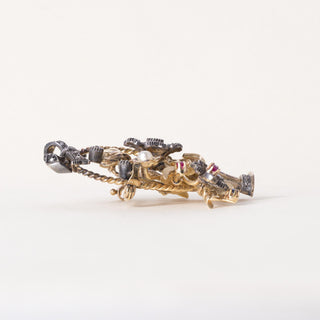 Victorian 18K and Platinum Gemstone and Antique Diamond Floral Basket Brooch