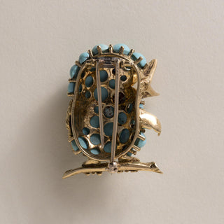 Vintage Rossi 18K Gold Turquoise & Lapis Lazuli Bird Brooch