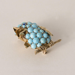Vintage Rossi 18K Gold Turquoise & Lapis Lazuli Bird Brooch
