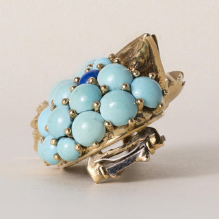 Vintage Rossi 18K Gold Turquoise & Lapis Lazuli Bird Brooch