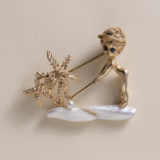 Vintage William Ruser Angel Island Golfer Pearl Brooch