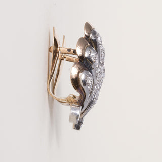 Retro Two-toned 18K/Plat 0.50 Carat Diamond Leaf Earrings