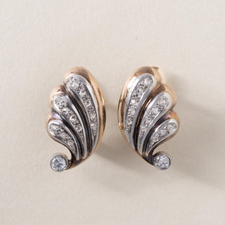 Retro Two-toned 18K/Plat 0.50 Carat Diamond Leaf Earrings