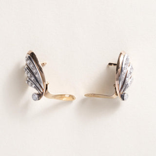 Retro Two-toned 18K/Plat 0.50 Carat Diamond Leaf Earrings