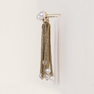 Vintage 14K Mesh Gold Chain Pearl Dangle Earrings