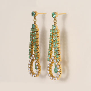 Vintage 18K Gold 3.90 carats Emerald and Diamond Chandelier Earrings