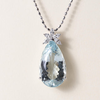 Plat 19.80ct Aquamarine Pear Shape Diamond Necklace