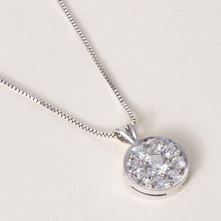 18K White Gold 1.25 Carat  Diamond Cluster Circle Pendant Necklace