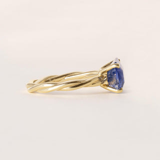 18K Gold 4.57 Carat Blue Sapphire GIA Emerald Cut Twisted Band Solitaire