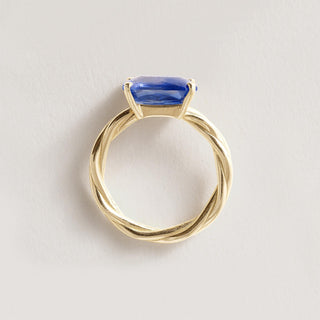 18K Gold 4.57 Carat Blue Sapphire GIA Emerald Cut Twisted Band Solitaire