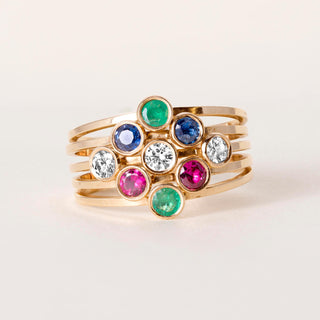 Vintage 14K Gold Emerald, Ruby and Diamond Bezel Set Ring Bands