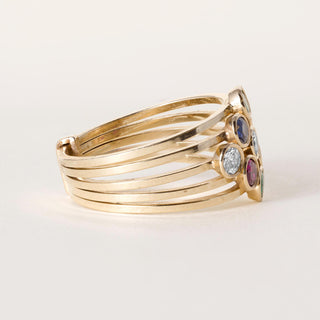 Vintage 14K Gold Emerald, Ruby and Diamond Bezel Set Ring Bands