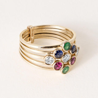 Vintage 14K Gold Emerald, Ruby and Diamond Bezel Set Ring Bands