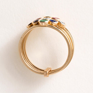 Vintage 14K Gold Emerald, Ruby and Diamond Bezel Set Ring Bands